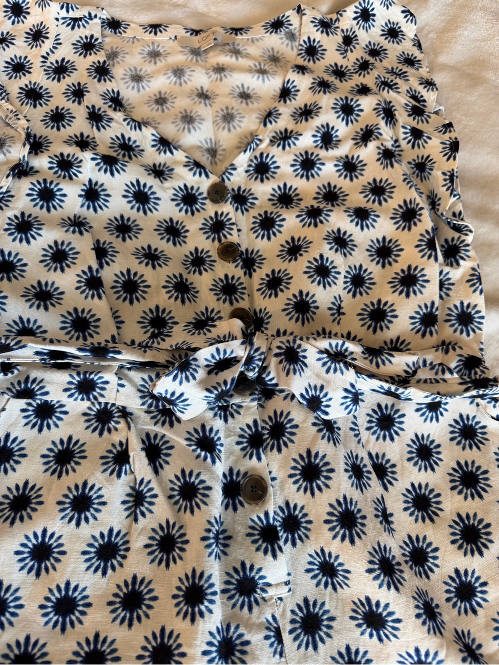 LOFT White Dress with Navy Floral Burst Print - Picture 5 of 12